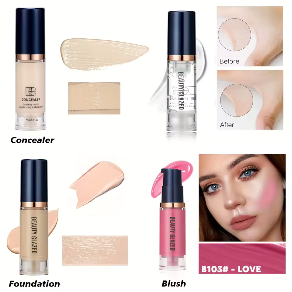 4Pcs Primer Foundation Blush Set