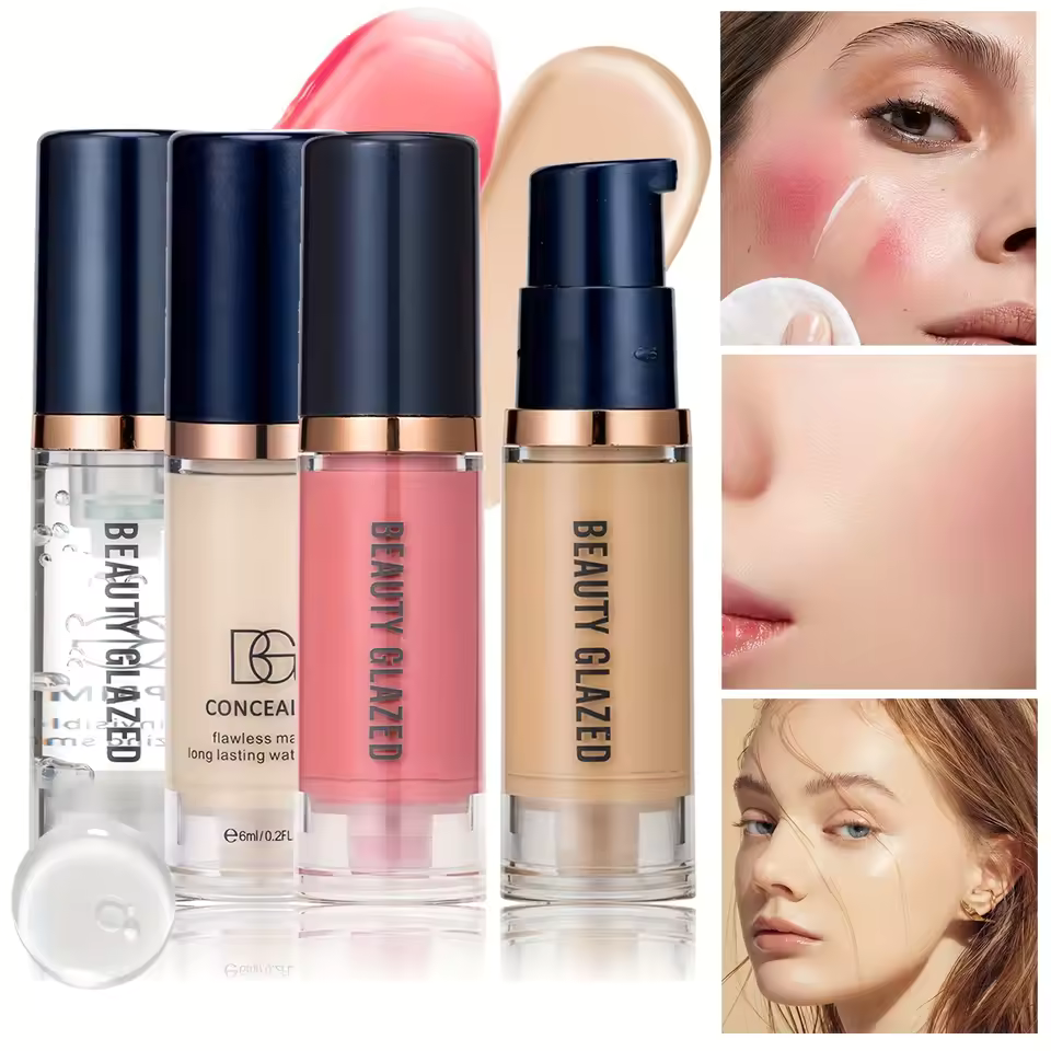 4Pcs Primer Foundation Blush Set